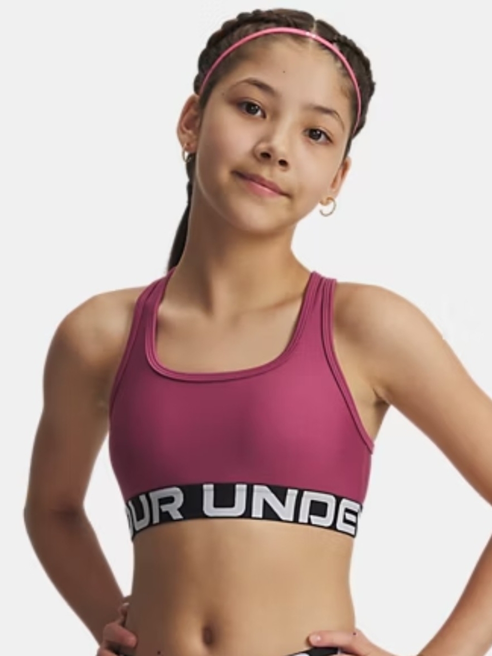Under Armour Girls' Magenta Sports Bra with Black Logo Band